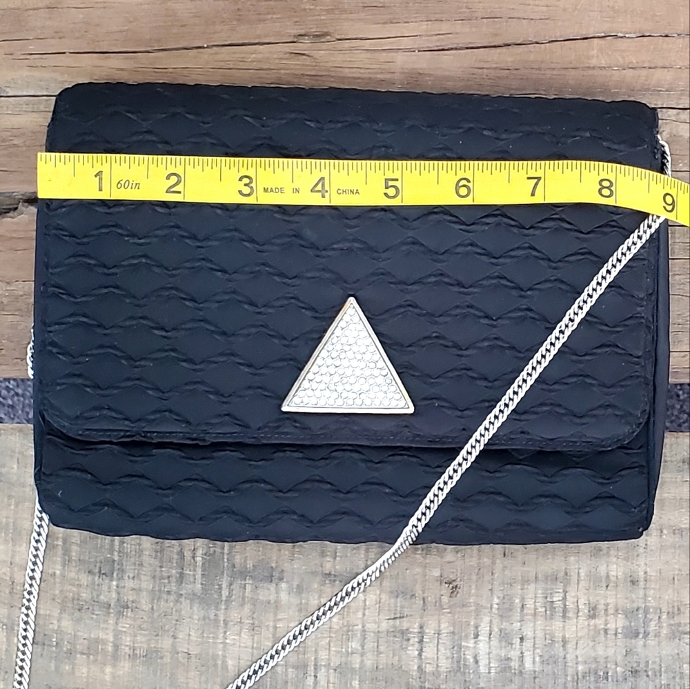 Miss Lewis Vtg Art Deco Black Satin/Textured, Diamond Embellishment Handbag EUC - Picture 15 of 16
